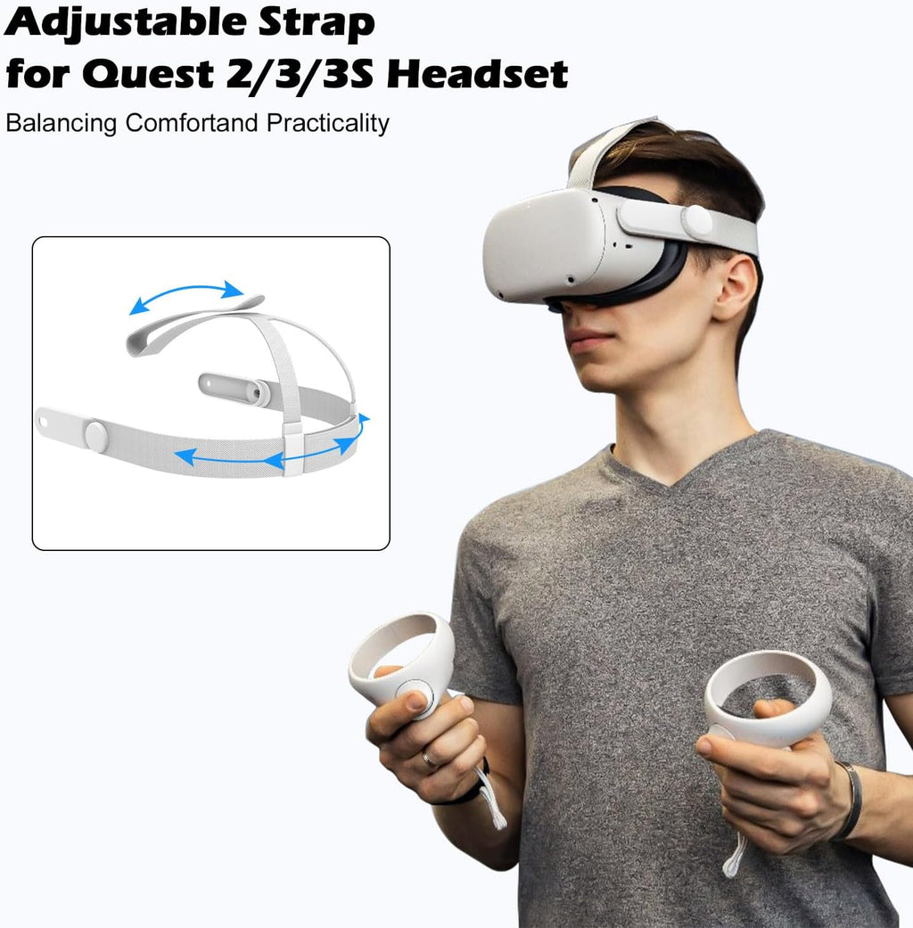 Replacement Head Strap for Meta Quest 2/3/3S,Original Oculus Quest 3/3S/2 Comfort Headband,3 Pairs Thumbstick Caps Included,Adjustable & Breathable Design-VR Head Strap Accessories