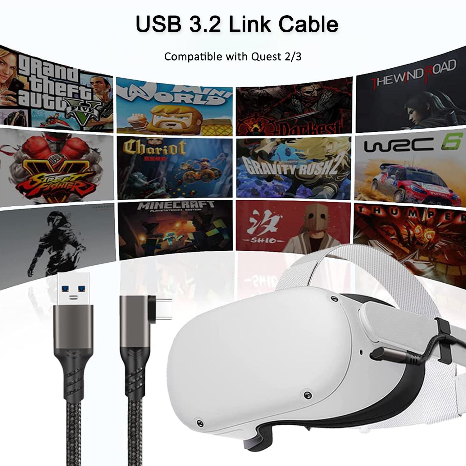 Prociv Compatible for Oculus Quest 2 Link Cable 16.4FT, VR Headset Cable for Oculus Quest 2 / Quest 3, USB 3.0 to TYEE C High Speed Data Transfer Charging Cord for Gaming PC & USB C Chargers