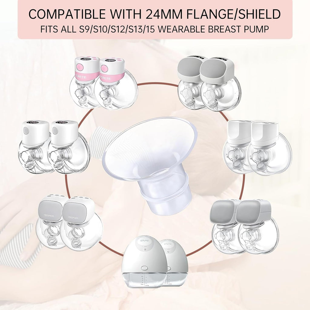 Prociv 14Pcs Flange Inserts 13/15/17/19/21mm Compatible with Momcozy S12/S12pro/S9/S9 Pro, for TSRETE/Spectra/Medela 24mm Shield/Flange, Including Duckbill Valve & Silicone Diaphragm