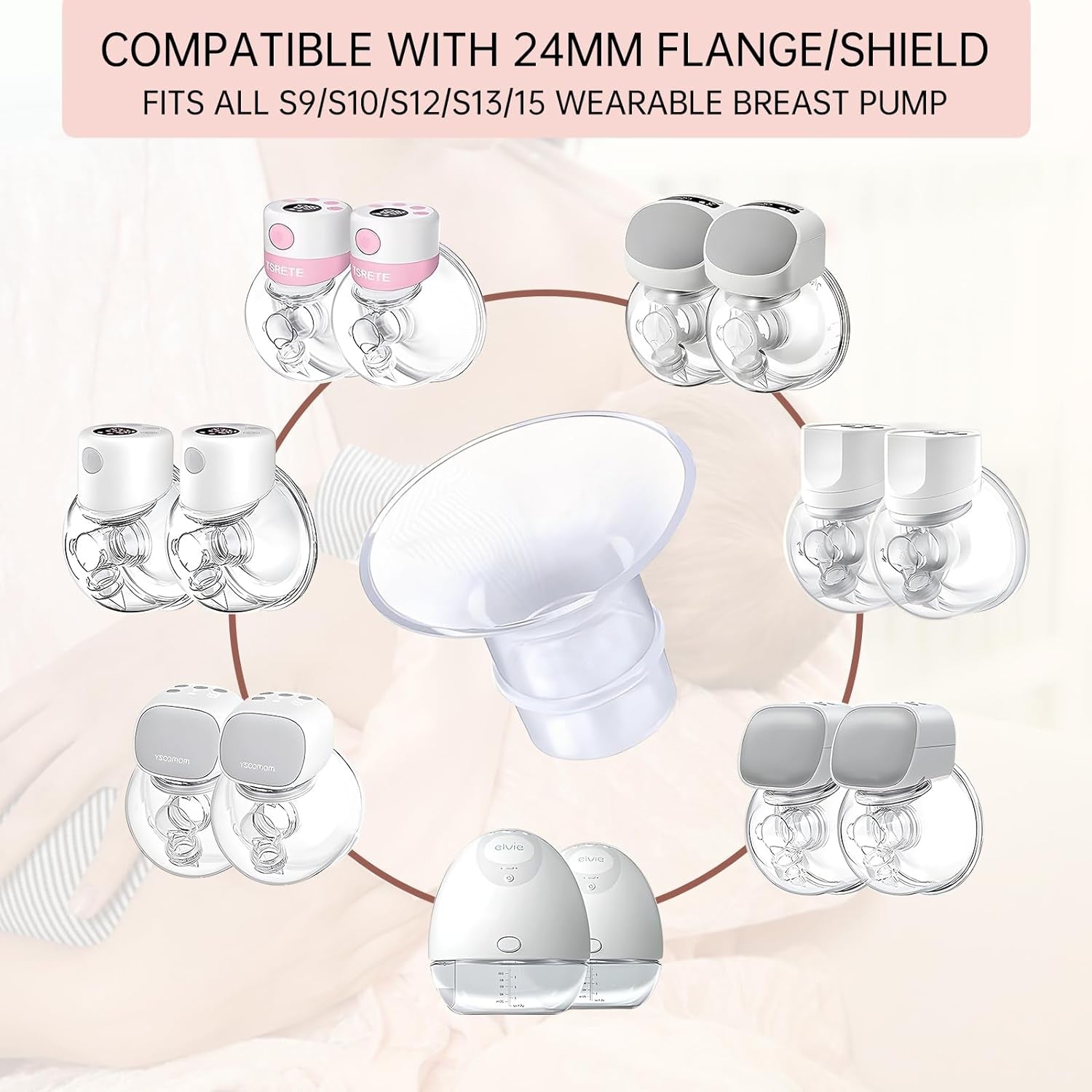 Prociv 14Pcs Flange Inserts 13/15/17/19/21mm Compatible with Momcozy S12/S12pro/S9/S9 Pro, for TSRETE/Spectra/Medela 24mm Shield/Flange, Including Duckbill Valve & Silicone Diaphragm