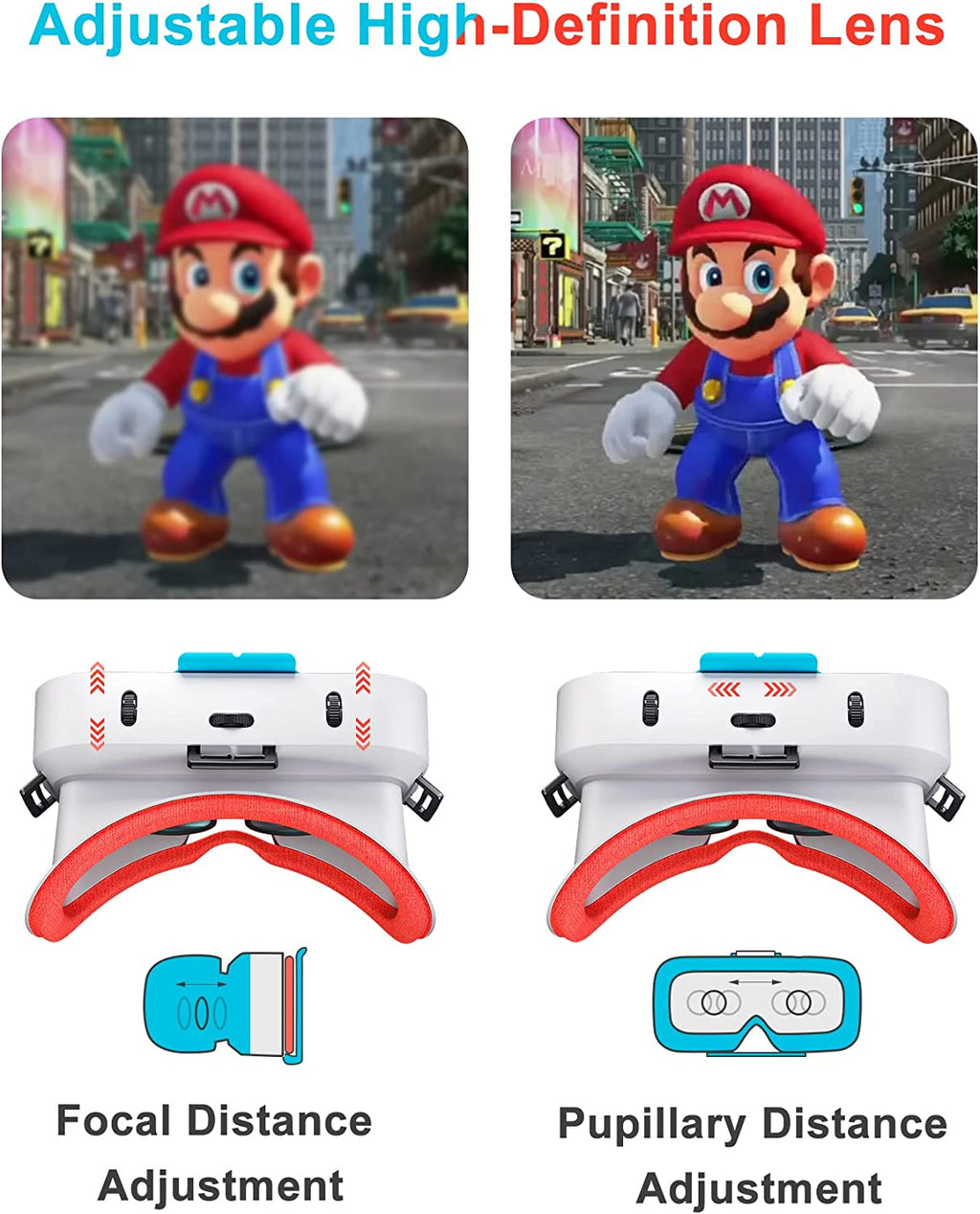Wiher Newest VR Headset for Nintendo Switch & Switch OLED Model, 3D VR Glasses with Adjustable Lens for Virtual Reality Gaming Experience, Switch VR Labo Goggles Headset for Nintendo Switch(Red)