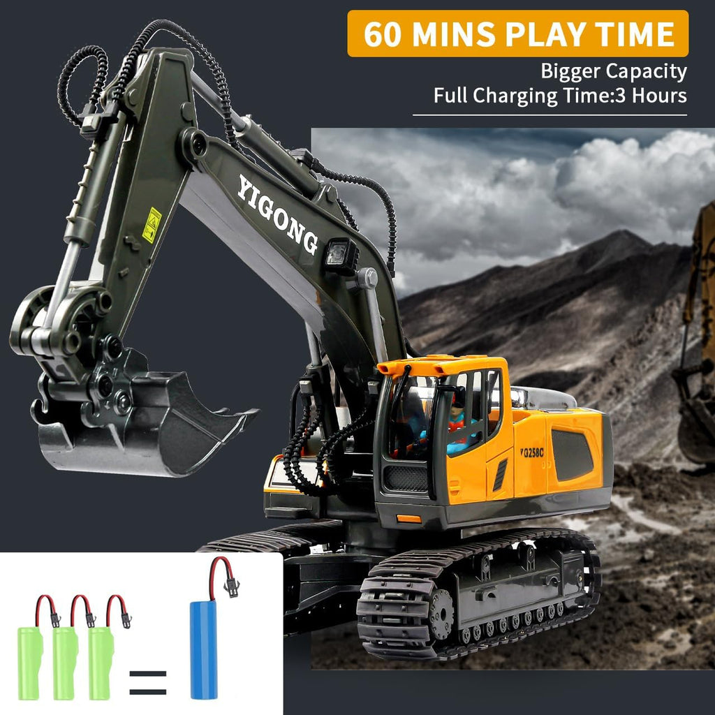 Wiher Remote Control Excavator Toys for Boys,14 Channel 1:14 RC Digger Construction Toys Tractor, Sound, Lighting, Metal Digging Head,RC Truck Gifts for Boys 3 4 5 6 7 8 9 10
