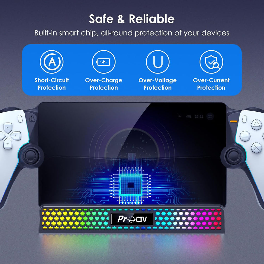 Charging Dock for PlayStation Portal, 3 in 1 Charging Stand for PS5 Portal with 14 RGB Light and 4.9ft USB C Charging Cable, Portable Charger Accessories for PlayStation Portal Remote Player(Black)