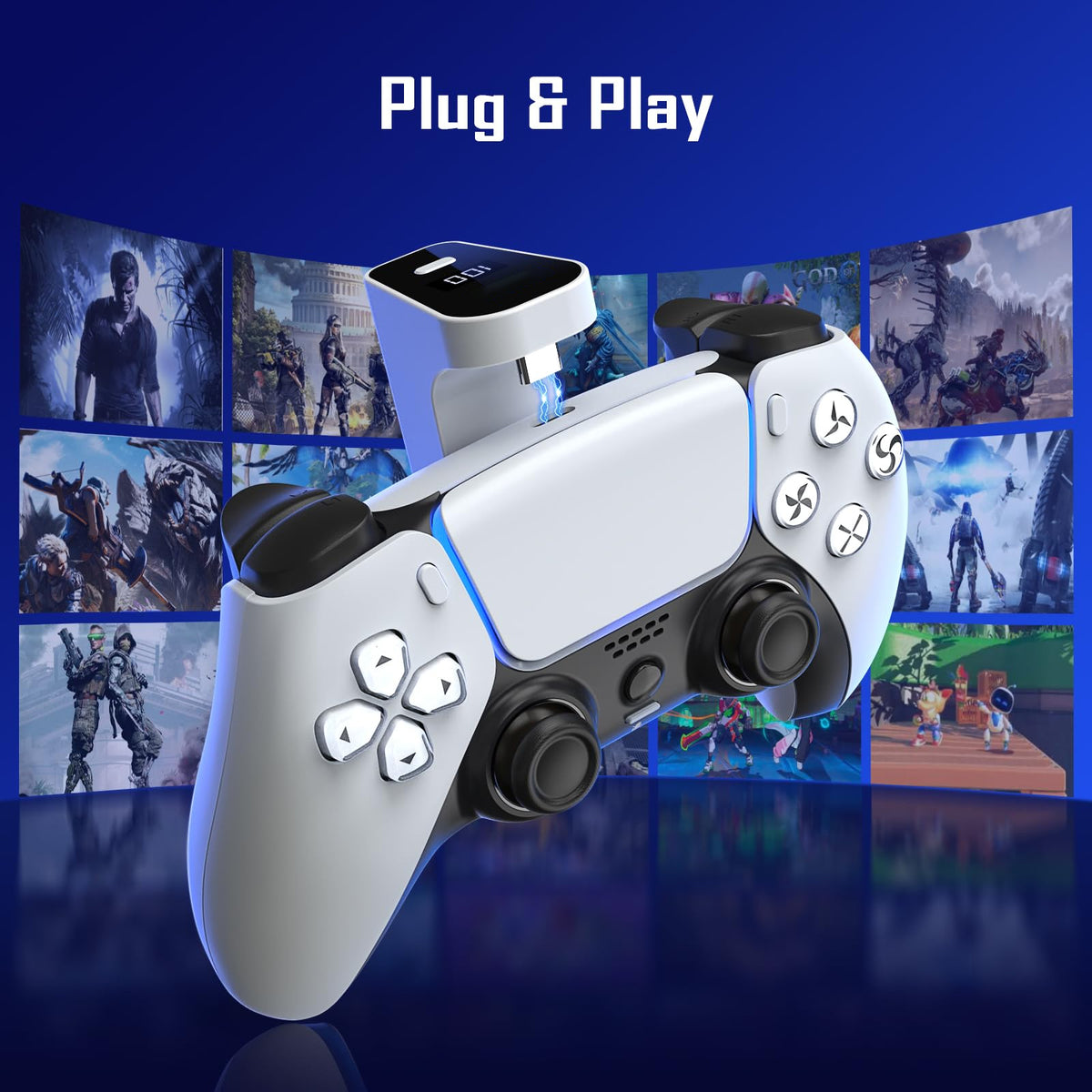 Rechargeable Battery Pack for PS5 Controller, LED Display 2000mAh Battery Extender for PlayStation 5 DualSense & Edge Controller, Play and Charge Kit for PS5 Accessories