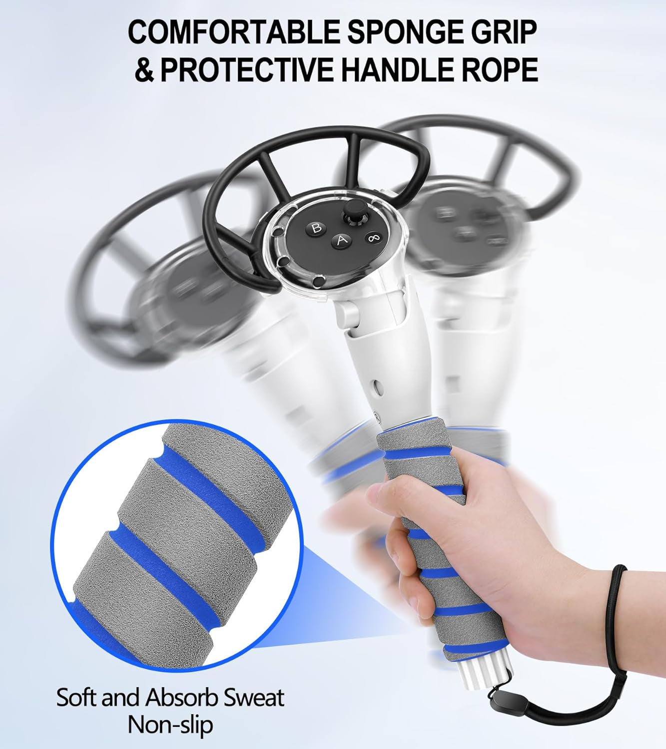 3 in 1 Handle Attachments for Meta Quest 3 Controller Grips Accessories, VR Handle Extender Extension Grips for Oculus Quest 3 Beat Saber, Golf Club, Gorilla Tag Long Arms, Rowing Crew White