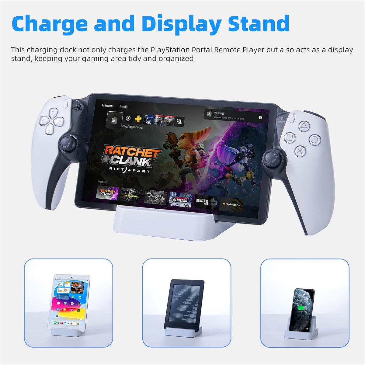 Prociv Charging Station for Playstation Portal Remote Player, for PS Portal Charger Dock Stand with Type C Plug, for Playstation 5 PS5 Portable Accessories Stand Charger Station, White