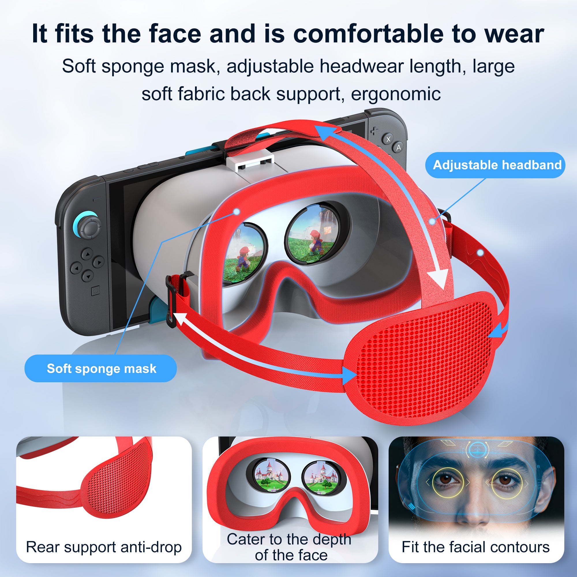 Prociv Newest VR Headset for Nintendo Switch2 Model, 3D VR Glasses with Adjustable Lens for Virtual Reality Gaming Experience, Switch VR Labo Goggles Headset for Nintendo Switch2(White Blue)