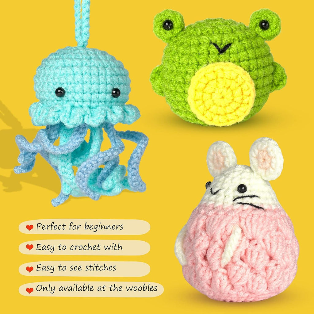 Wiher Crochet Kit for Beginners, Crochet Starter Kit for Adults and Kids Complete Knitting Kit to Make 3 PCS Animals, Learn to Crochet with Step-by-Step Instruction and Video