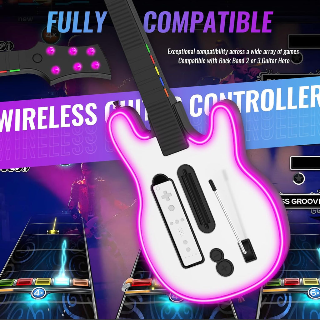 Guitar Controller Compatible with Nintendo Wii, Guitar Remote with Strap/RGB Light for Guitar Hero,Rock Band 2, Legends of Rock Black