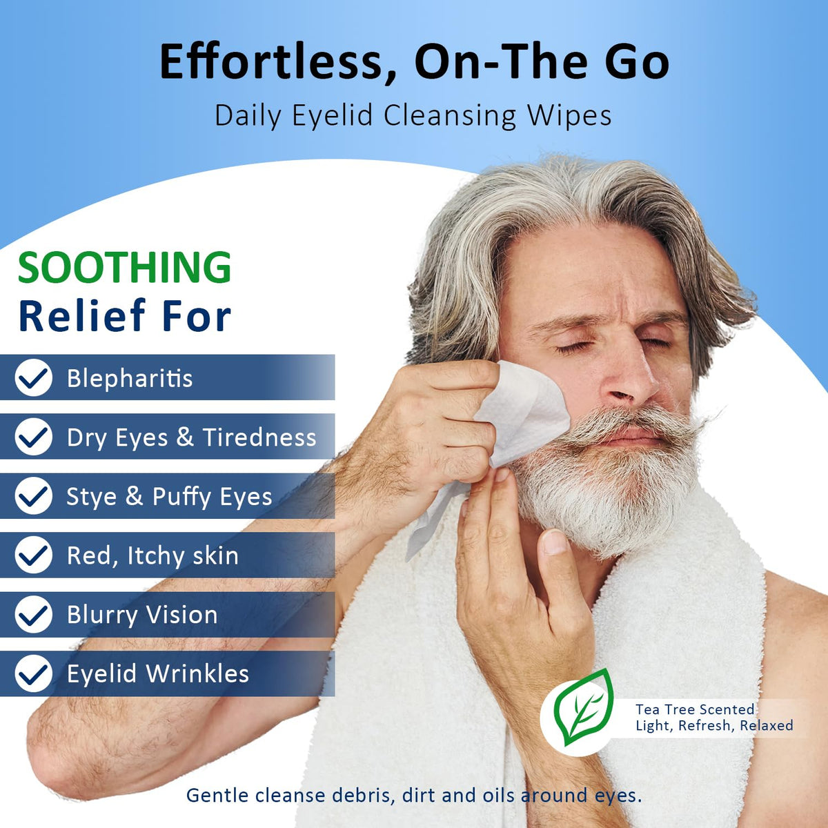 60PCS Tea Tree Oil Eyelid Wipes,Individually Wrapped Eye Lid Cleaning Wipes，Soothing For Sensitive Eyes, Stay Hydrated Lid Wipe
