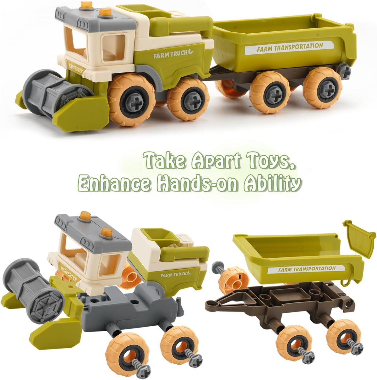 Toddler Toys Farm Animal Toys for 3 4 5 Year Old Boys Girls - Take Apart Vehicle Combine Harvester with Trailer for Kids Age 1-3 3-5, Educational Pretend Toys Playsets Christmas Birthday Gifts