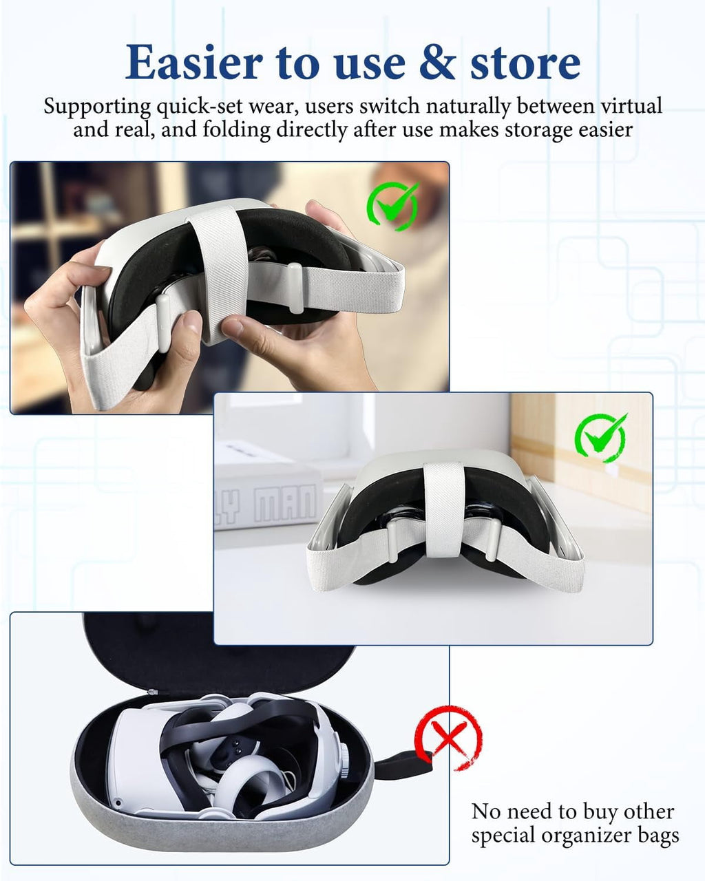Replacement Head Strap for Meta Quest 2,Original Oculus Quest 2 Comfort Headband,4 Thumbstick Caps Included,Adjustable & Breathable Design-VR Head Strap Accessories