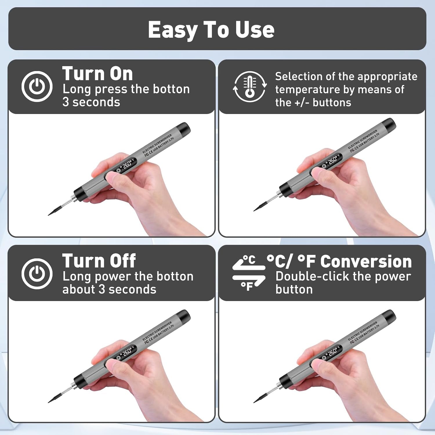 Cordless Soldering Iron Kit, USB Rechargeable Portable Cordless Soldering Iron,LED Light and LCD Digital Adjustable Temperature, Soldering Iron for Electric Repairs, DIY(Gray)