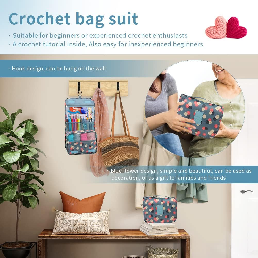 Wiher Complete Crochet Kit for Beginners,130 Pcs Crochet Kit Including Crochet Yarn, Ergonomic Crochet Hooks, and Crochet Accessories in Hangable Storage Bag