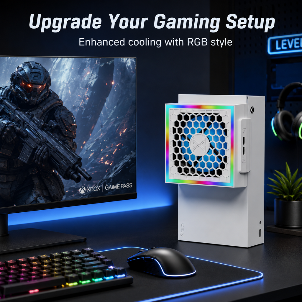 Mute Cooling Fan for Xbox Series S, High Speed RGB Fan Cooler System for Xbox Series S Console, 3 Adjustable Fan Speed, Low Noise, Fits Horizontal or Vertical Placement,White