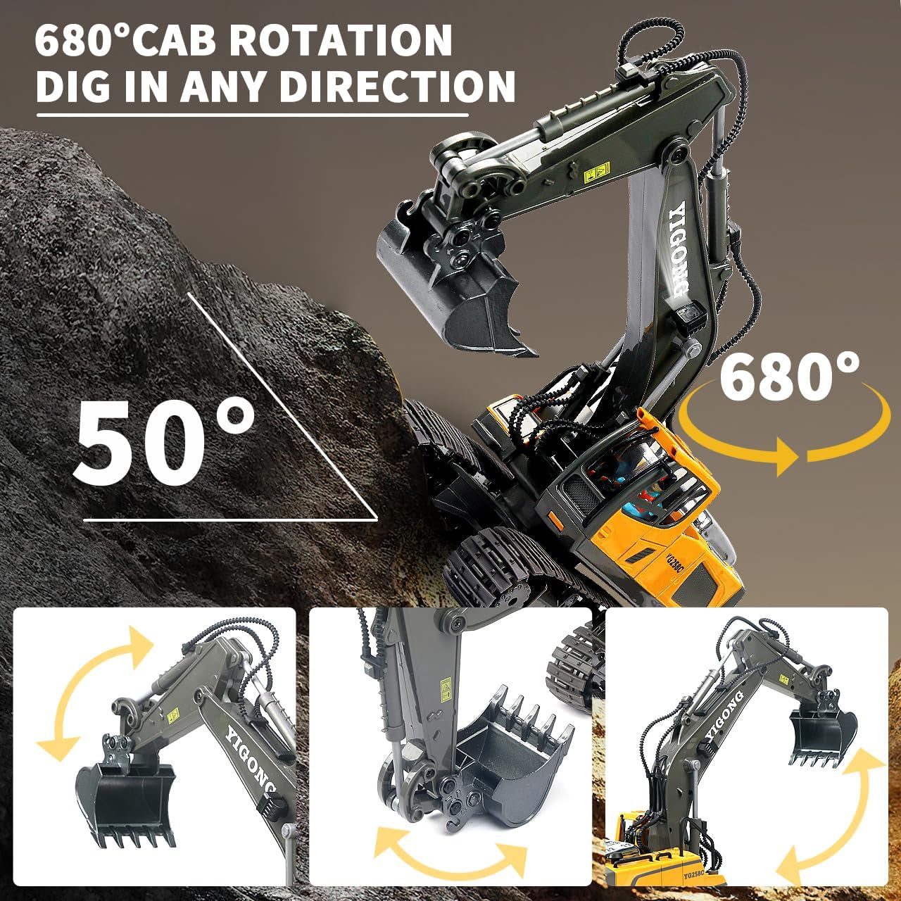 Wiher Remote Control Excavator Toys for Boys,14 Channel 1:14 RC Digger Construction Toys Tractor, Sound, Lighting, Metal Digging Head,RC Truck Gifts for Boys 3 4 5 6 7 8 9 10