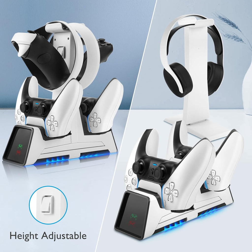 3 in 1 Controller Charging Station for PS VR2 / PS5 / PS5 Edge with 5V/3A Adapter & Led Light, Wireless Controller Charger Dock for Playstation 5, Charging Stand with VR2 Headset Holder