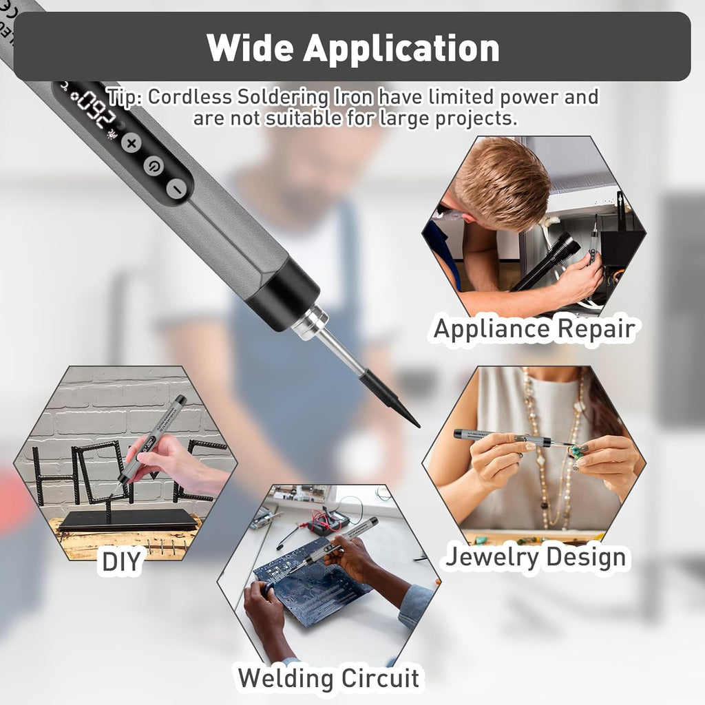 Cordless Soldering Iron Kit, USB Rechargeable Portable Cordless Soldering Iron,LED Light and LCD Digital Adjustable Temperature, Soldering Iron for Electric Repairs, DIY(Gray)