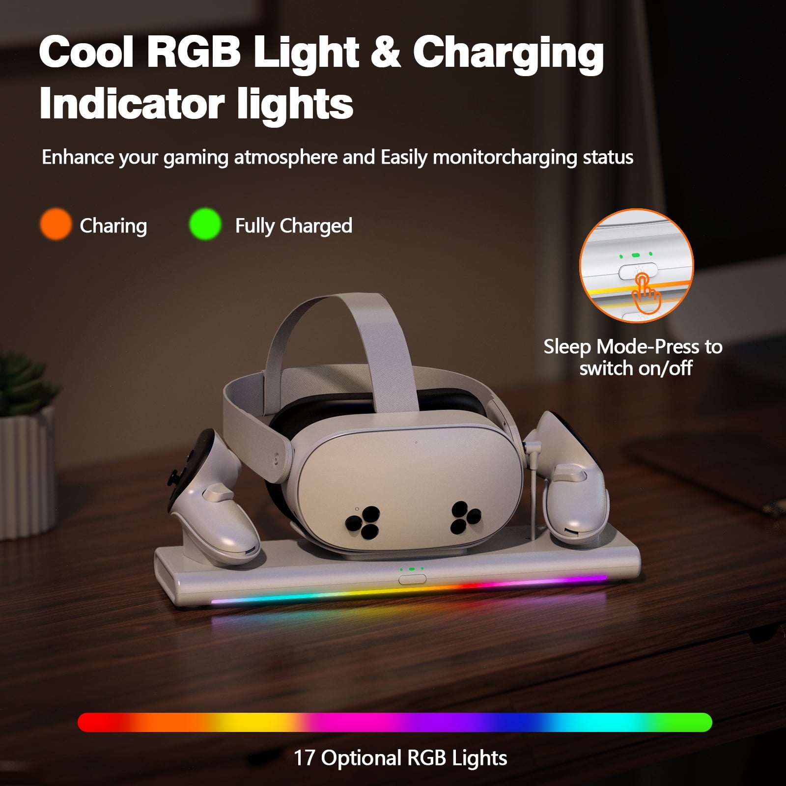 VR Charging Dock for Meta Quest 3S/Quest 3/Quest 2, Magnetic Charging Station for Oculus Quest 3 VR Headset & Controllers, with 2 Rechargeable 2100mAh Batteries, Supports LED Indicator,White