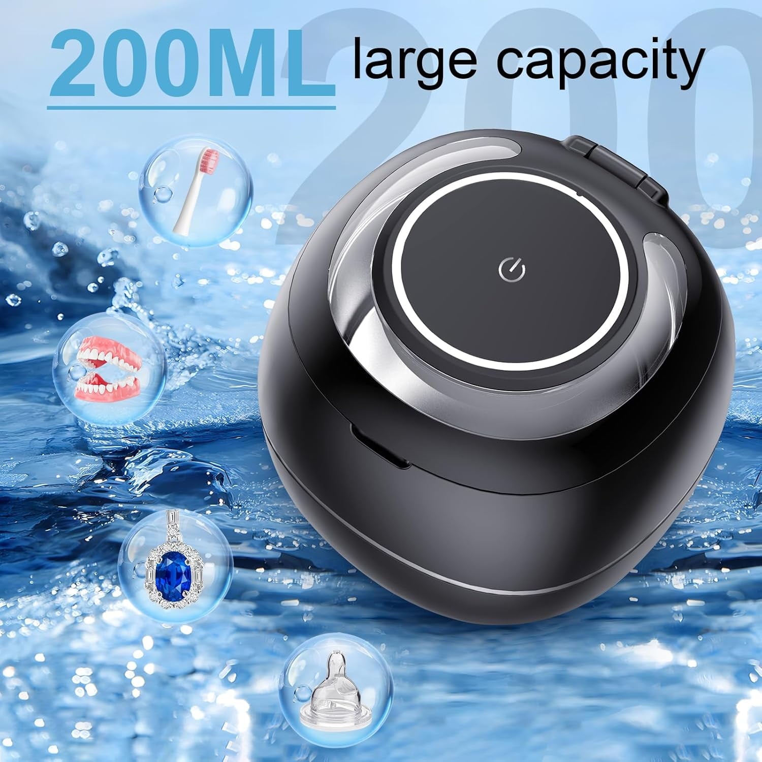 Prociv Ultrasonic Cleaner for Dentures 30W Professional Retainer Cleaner Machine for Aligner Retainer Toothbrush Head Jewelry Diamonds Home or Travel Use Black