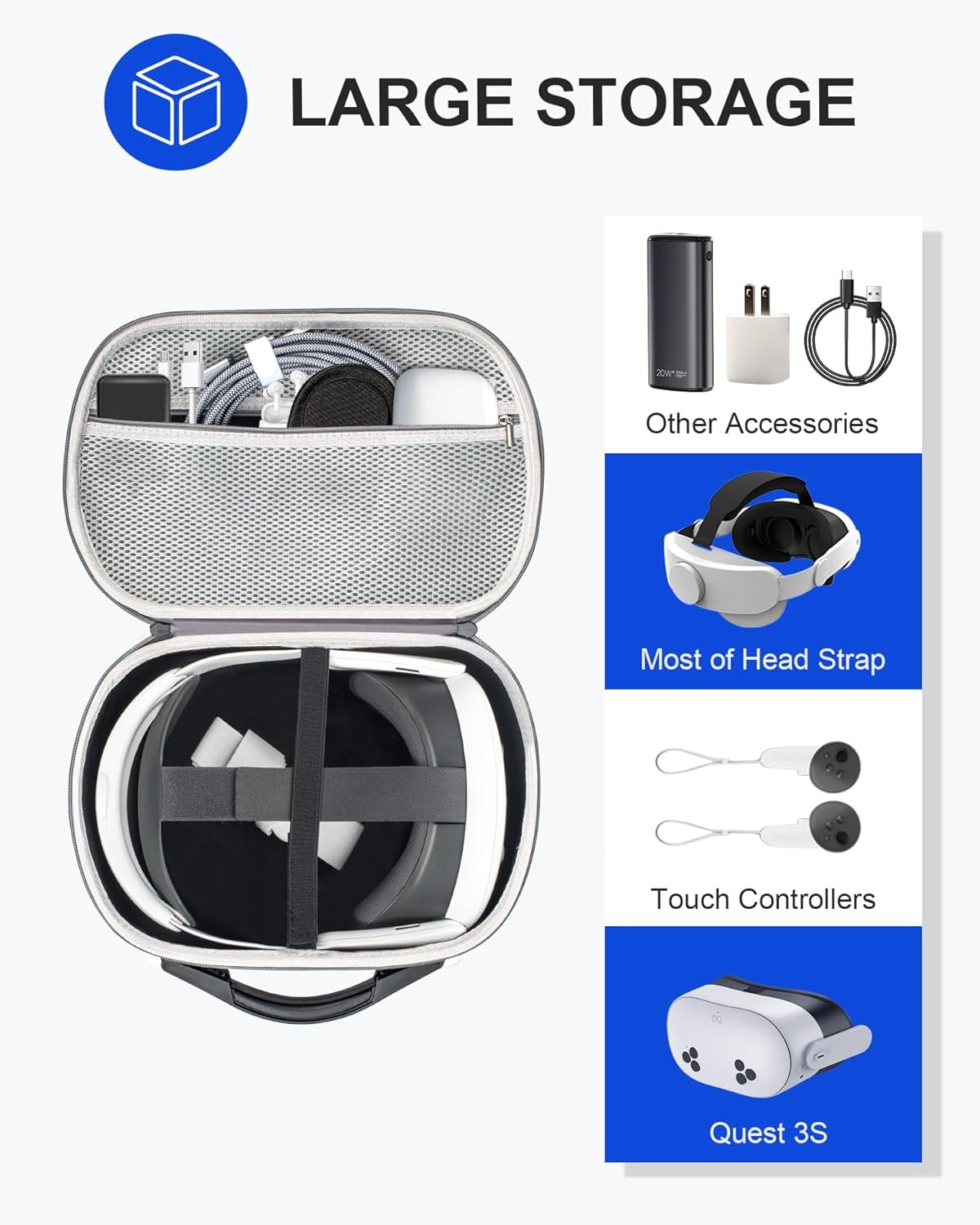 Carrying Case for Meta Quest 3S/Quest 3/Oculus Quest 2/Pico 4/Quest Pro/Vision Pro Portable Travel Case for Controllers and Other Accessories Waterproof Shockproof Portable Bag with Mesh Pocket