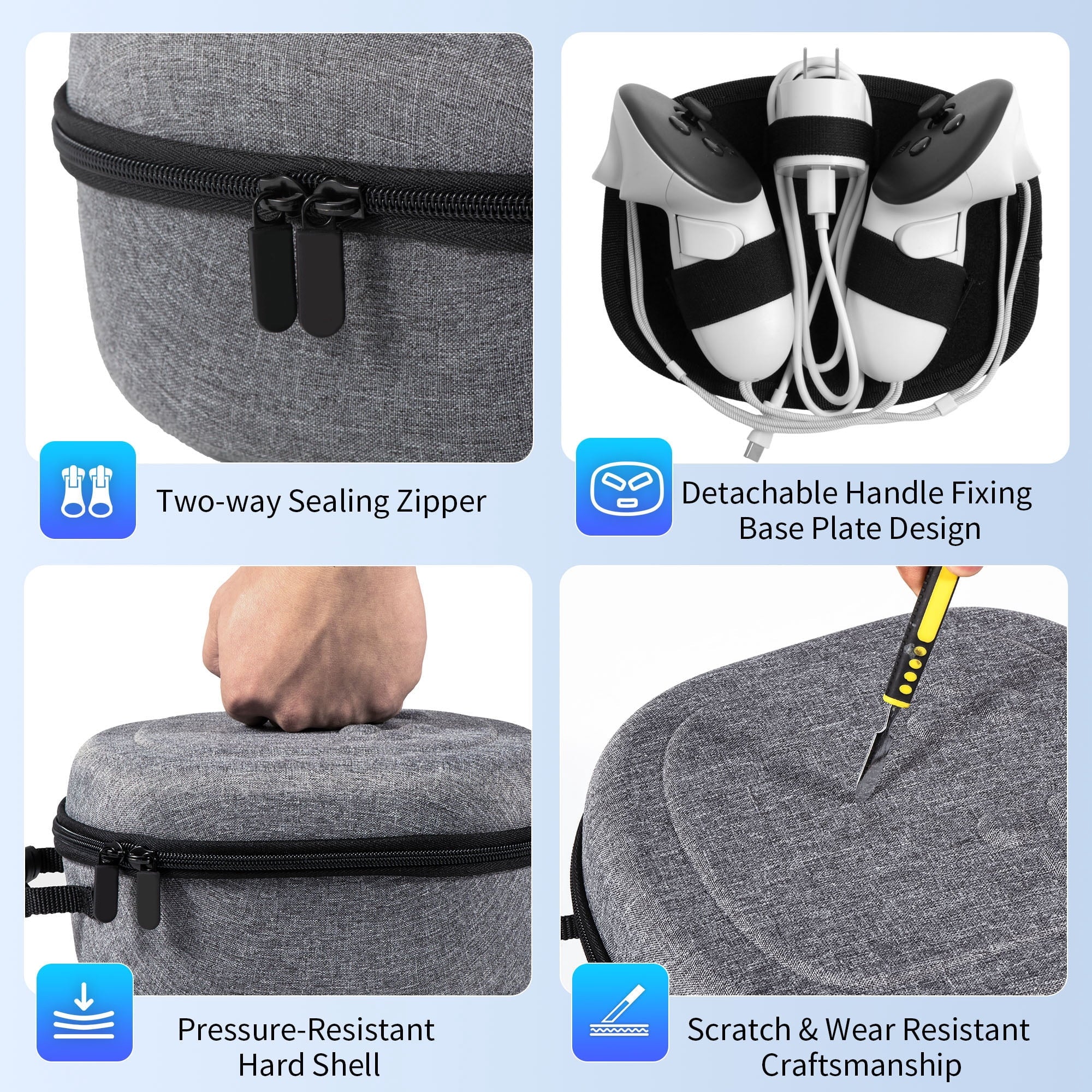 Hard Carrying Case for Meta Quest 3S/Quest 3/Quest 2 VR Gaming Headset and Touch Controllers Travel Case Waterproof Shockproof Portable Bag with Mesh Pocket for Meta Accessories