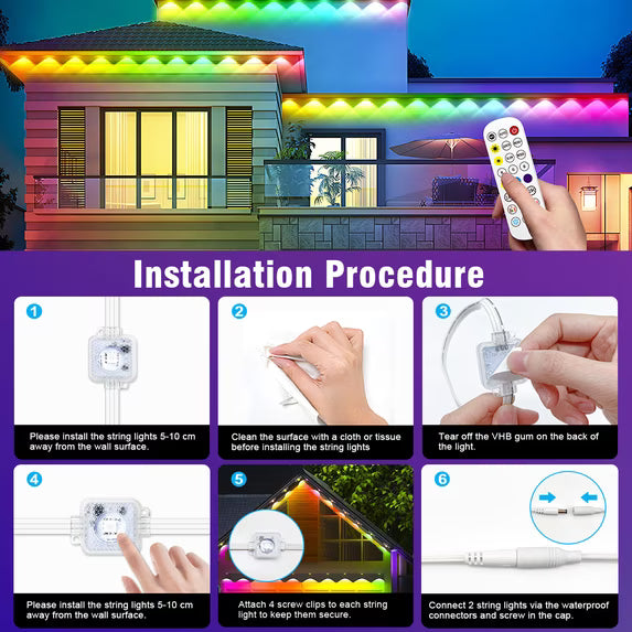 Outdoor Lights for House, Permanent Outdoor Lights, 100FT RGBIC Smart Eaves Lights with App/Remote Control, IP67 Christmas Lights Waterproof String Lights for Halloween Party House Roof Garden