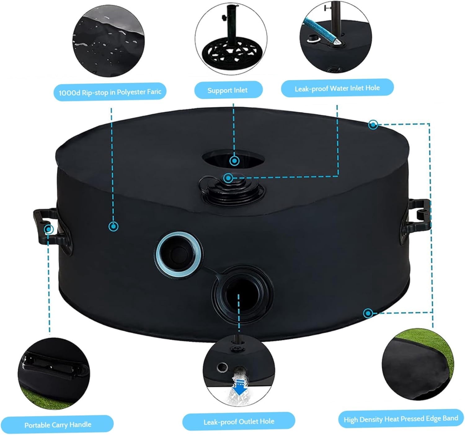 Umbrella Base Weight Water Bag Weatherproof Fillable Heavy Duty Weight Bag for Outside Umbrella Stand Water Weights for Umbrella Stand Furniture Leg Weights Up to 25 lbs