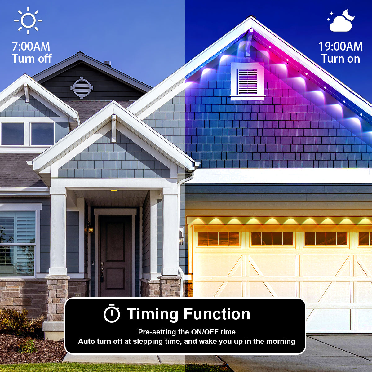 Permanent Outdoor Lights 150ft, Christmas Outdoor Lights Smart RGB+IC App Control with 48 LEDs, LED Eaves Lights IP67 Waterproof, House Roof Outdoor Lighting for Party, Daily, Halloween,Garden