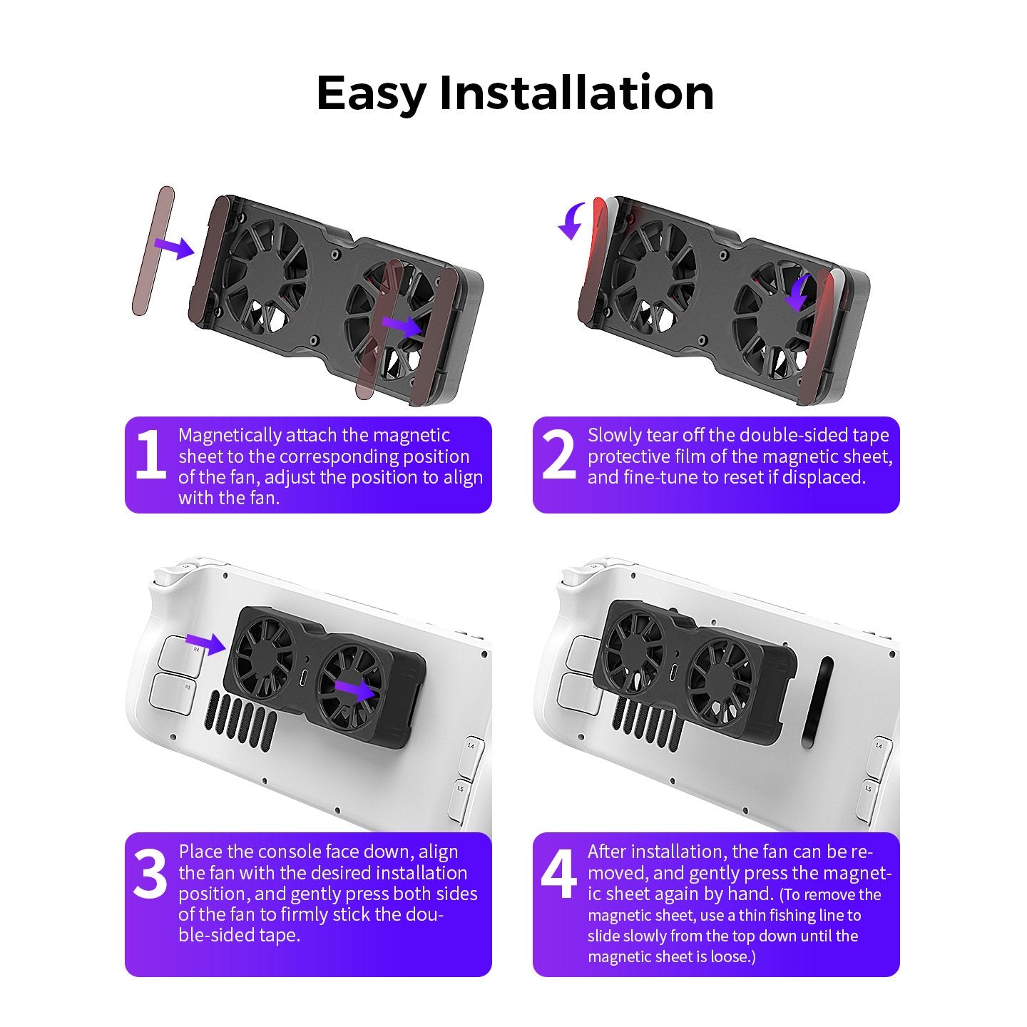 Dual Cooling Fan for Steam Deck/ROG Ally X/Legion Go, Portable Fan Cooler with 3 Adjustable Speed, USB-C Powered Game Console Cooler