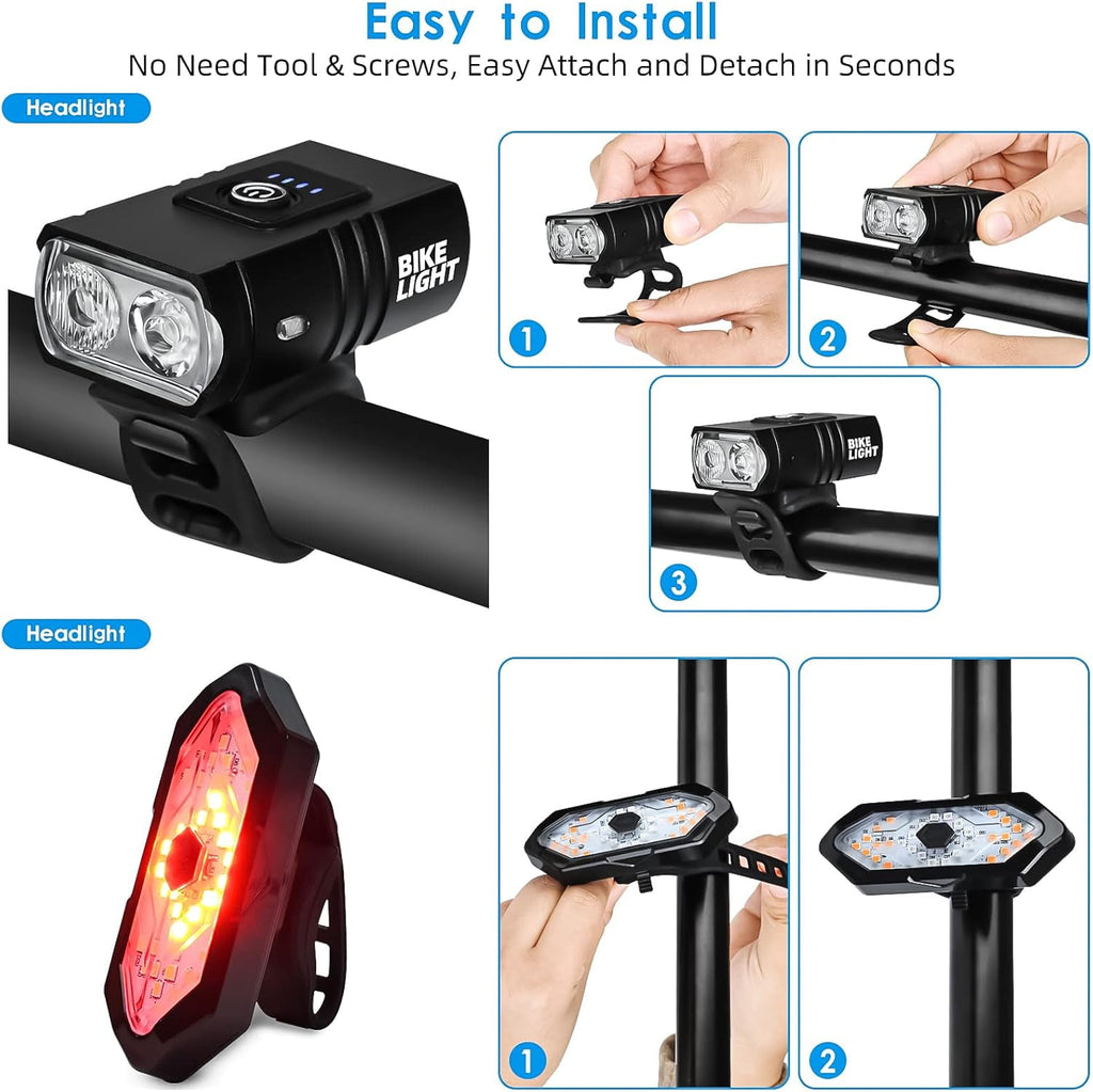 Bike Light Set with Bike Horn Alarm Remote Control Bike Tail Light with Turn Signals Bike Headlight for Night Riding Rechargeable Rear and Front Bike Light
