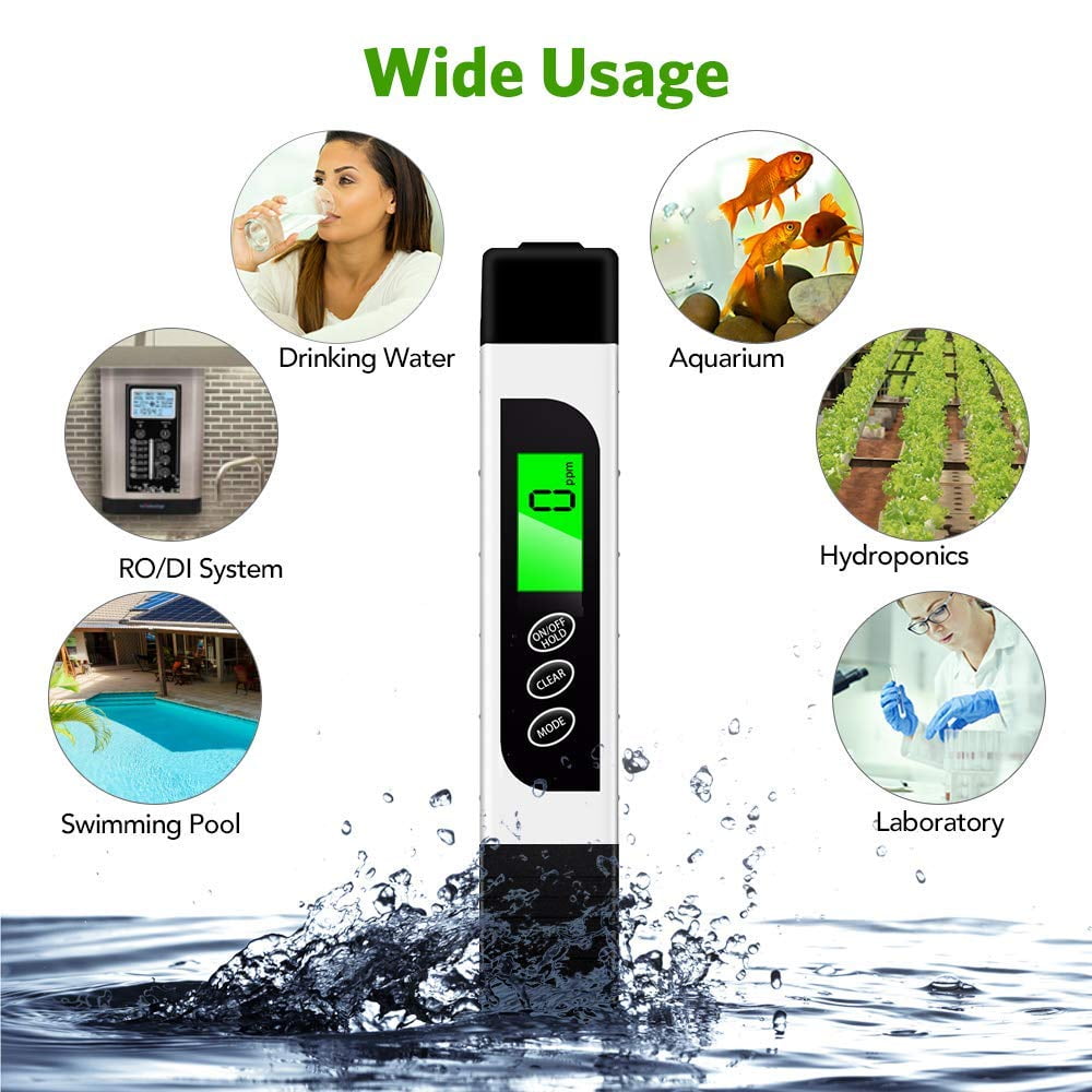 TDS Digital Water Tester Meter TDS/EC/Temperature Water Tester Pen Hand-held 3-in-1 Water Purity Tester for Drinking Water Hydroponics Plants Aquarium and Pool