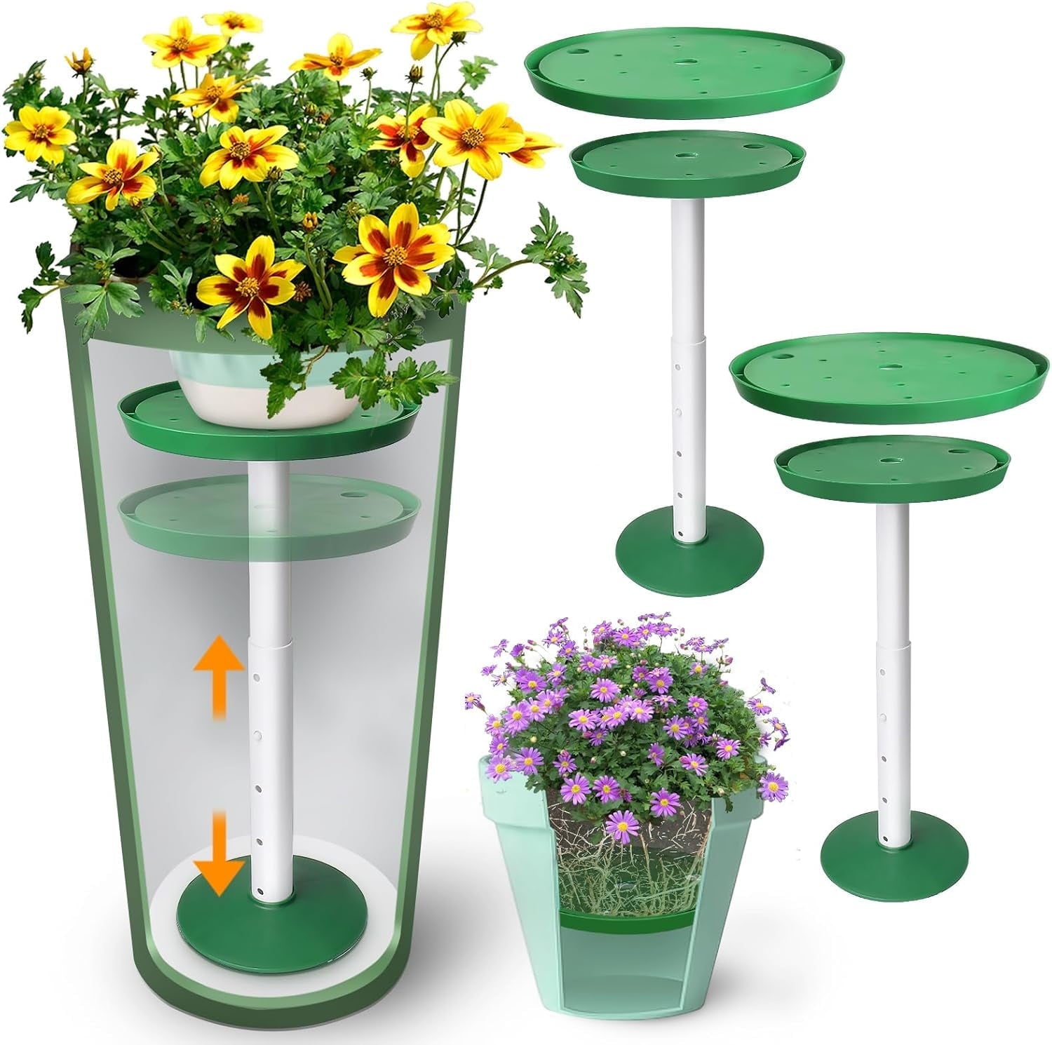 2 Pack Plant Risers for Inside Pots 21-34 Adjustable Height Plant Risers with Drainage Holes Rise Planter Filler Risers for Tall Flower Pots and Large Plant Pots 6 8 10 Base or Top