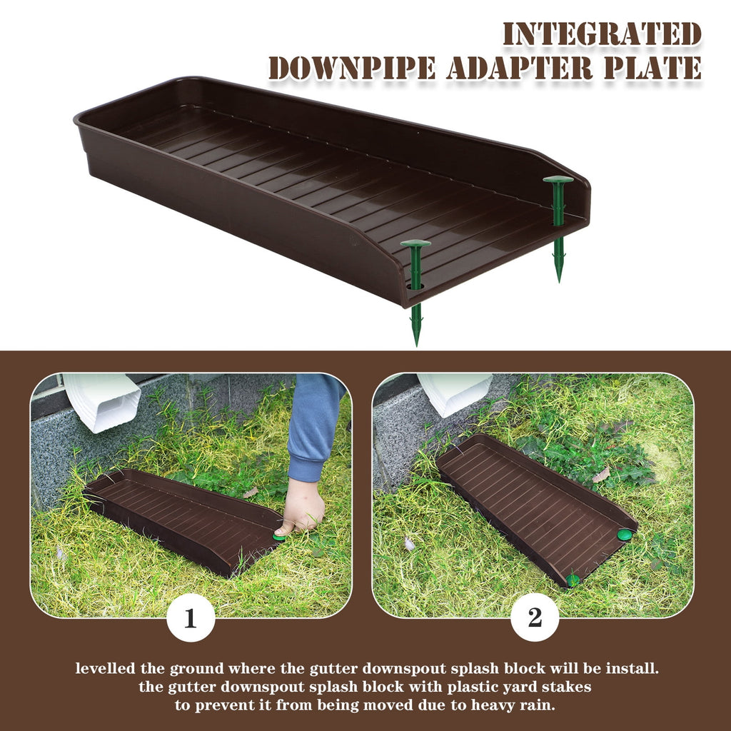 Gutter Downspout Splash Block 4 PCS Rain Gutter Guard Downspout Extensions 16 Drain Gutter Guard Diverter Fixable Rainwater Drainage to Protect House Foundations Foundation Water Diverter Brown