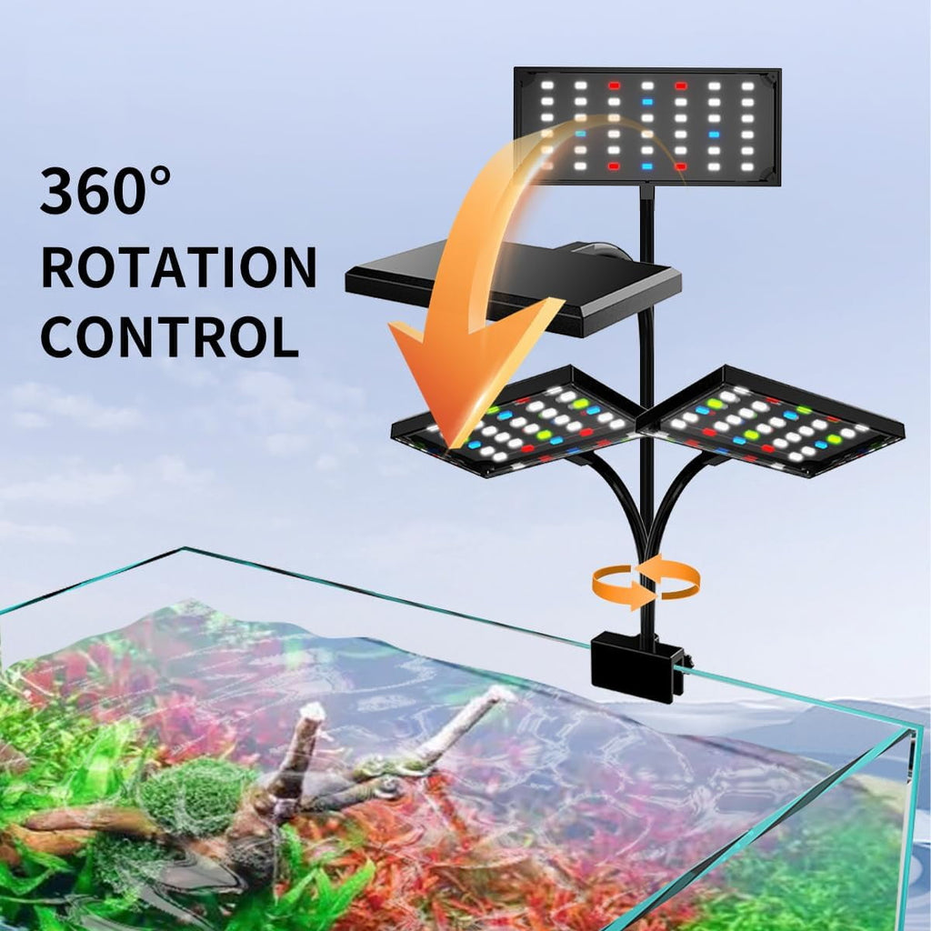 LED Aquarium Light Full Spectrum Aquarium Plant Light Clip on Freshwater Planted Light for Aquarium Plant Growth Dimmable Nano Refugium Tank Light Adjustable Timer/Brightness IP68