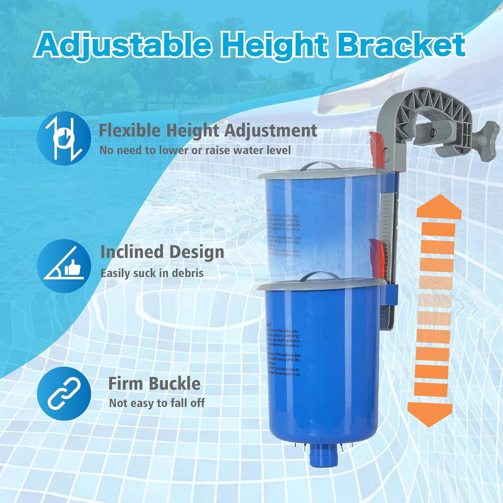 AmzDoer Pool Skimmer for Above Ground Pool Wall Mount Surface Skimmer with Removable Skimmer Basket Adjustable Height Bracket Floating Pool Skimmer Auto Skimming Debris & Pool Surface Leaves