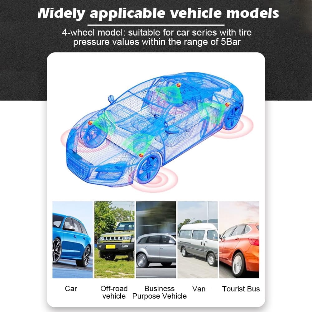 RV Tire Pressure Monitoring System Tire Pressure Monitor with Solar Charge LCD Display Auto Sleep Mode for Trailer Truck Off Road Pickup(4 Sensors External Voice Version)