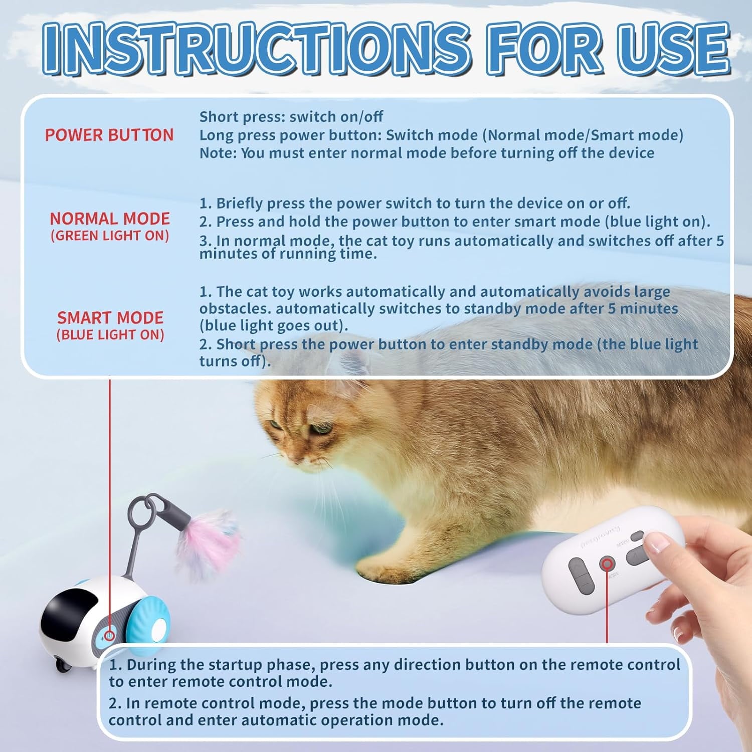 Interactive Cat Toy Cat Toys for Indoor Cats with 2-Speed Adjustment Remote Control & USB Rechargeable Automatic Cat Exercise Toys for Bored Indoor Adult Cats Kittens