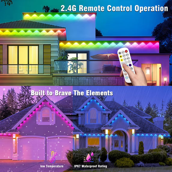 Outdoor Lights for House, Permanent Outdoor Lights, 50FT RGBIC Eaves Lights with App/Remote Control, IP67 Christmas Lights Outdoor Waterproof String Lights for Halloween Party House Roof Garden