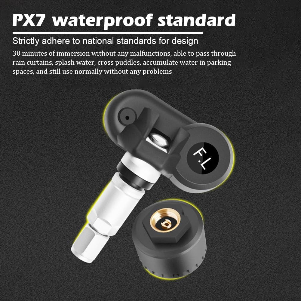 RV Tire Pressure Monitoring System Tire Pressure Monitor with Solar Charge LCD Display Auto Sleep Mode for Trailer Truck Off Road Pickup(4 Sensors Built In Voice Version)