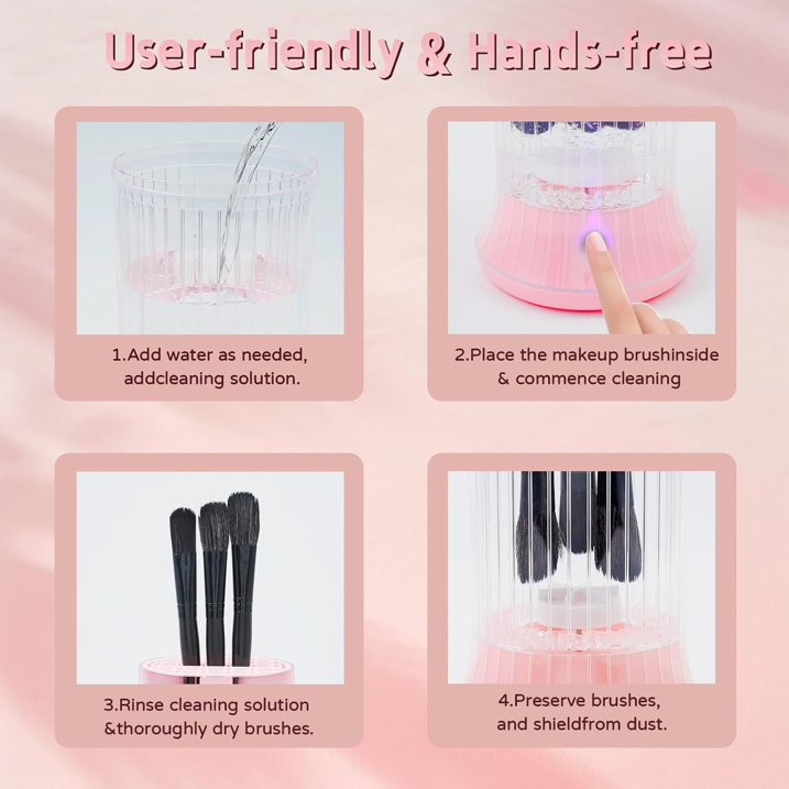 Wiher Makeup Brush Cleaner, Electric Makeup Brush Washer Machine with Touch Screen Wash and Dry in One No Damage the Bristles for All Size Brushes and Sponges, Gift for Women Wife, Pink