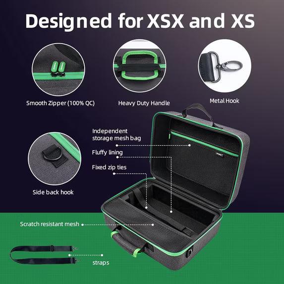 Hard Carrying Case for Xbox Series X/S, Protective Travel Bag Storage Bag for Xbox Series S/X Console, Controllers, Cables, Game Discs and More, Travel Case with Handle Strap and Shoulder Strap