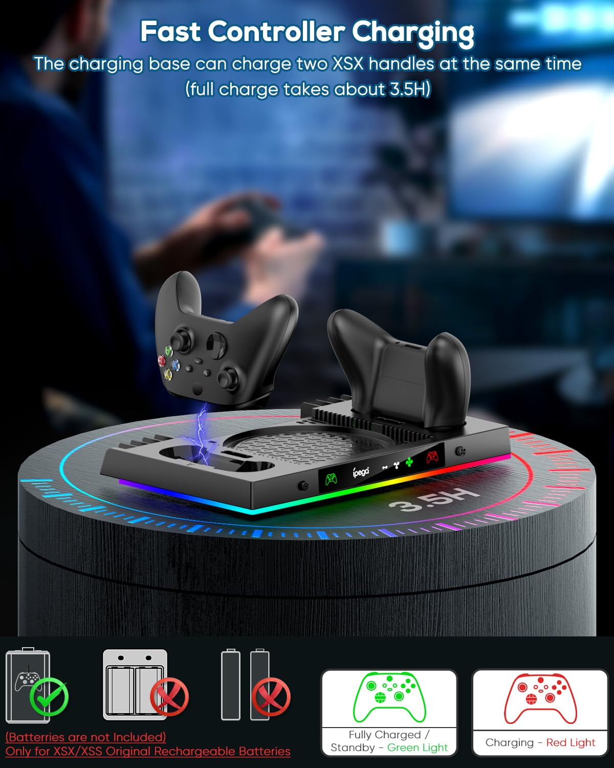 Upgraded RGB Cooling Fan Charging Station for Xbox Series X Console & Controller Wireless Dual Charger Dock & Cooler System Stand with 15 Colorful Light Modes for Xbox Series X & Accessories Storage