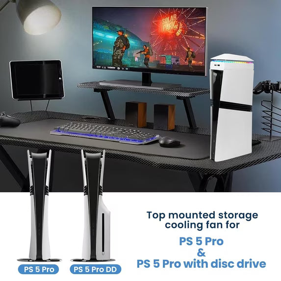 Cooling Fan for PS5 Pro, 3-Speed Adjustable Cooling Fan with RGB Light Dust Cover, Low Noise Fan Cooler with 2 USB Port for PS5 Disc/Digital Edition Console