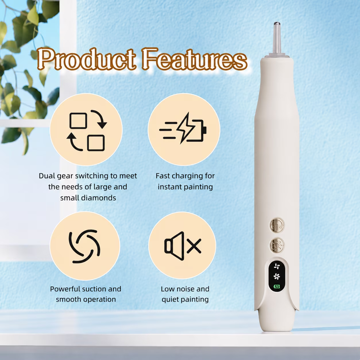 Wiher Diamond Art Pens, Electric Vacuum Diamond Painting Pen no Wax Needed, Dual-Speed Adjustment, Diamond Art Accessory for DIY Diamond Painting, Gift for Diamond Art Fan, White