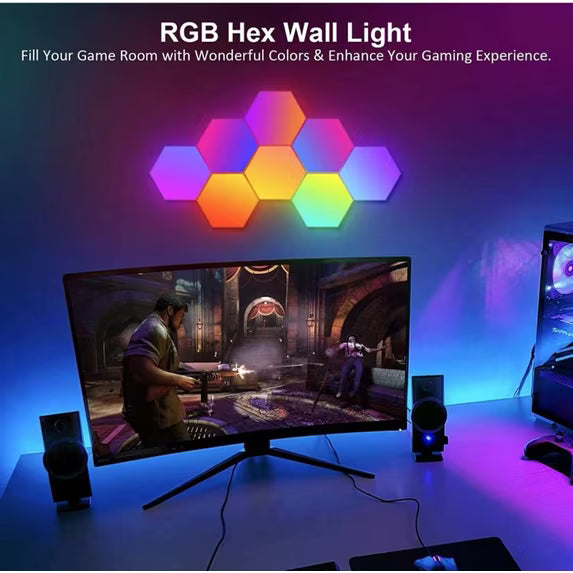 Hexagon Light Panels 8 Pack RGB LED Hexagon Wall Lights with APP & Remote Control Music Sync Lights for Living Room, Bedroom, Gaming Rooms Decor