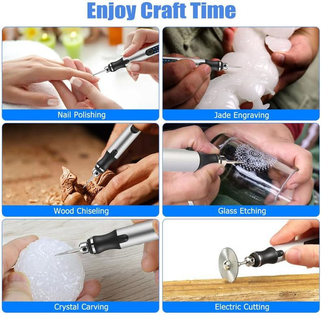 Wiher Electric Engraving Pen Kit with 42 Bits Mini Electric DIY Engraver Cordless Rotary Tools Portable Engraving Tool for Jewelry Wood Metal Stone Plastic Glass Etching (Silver)