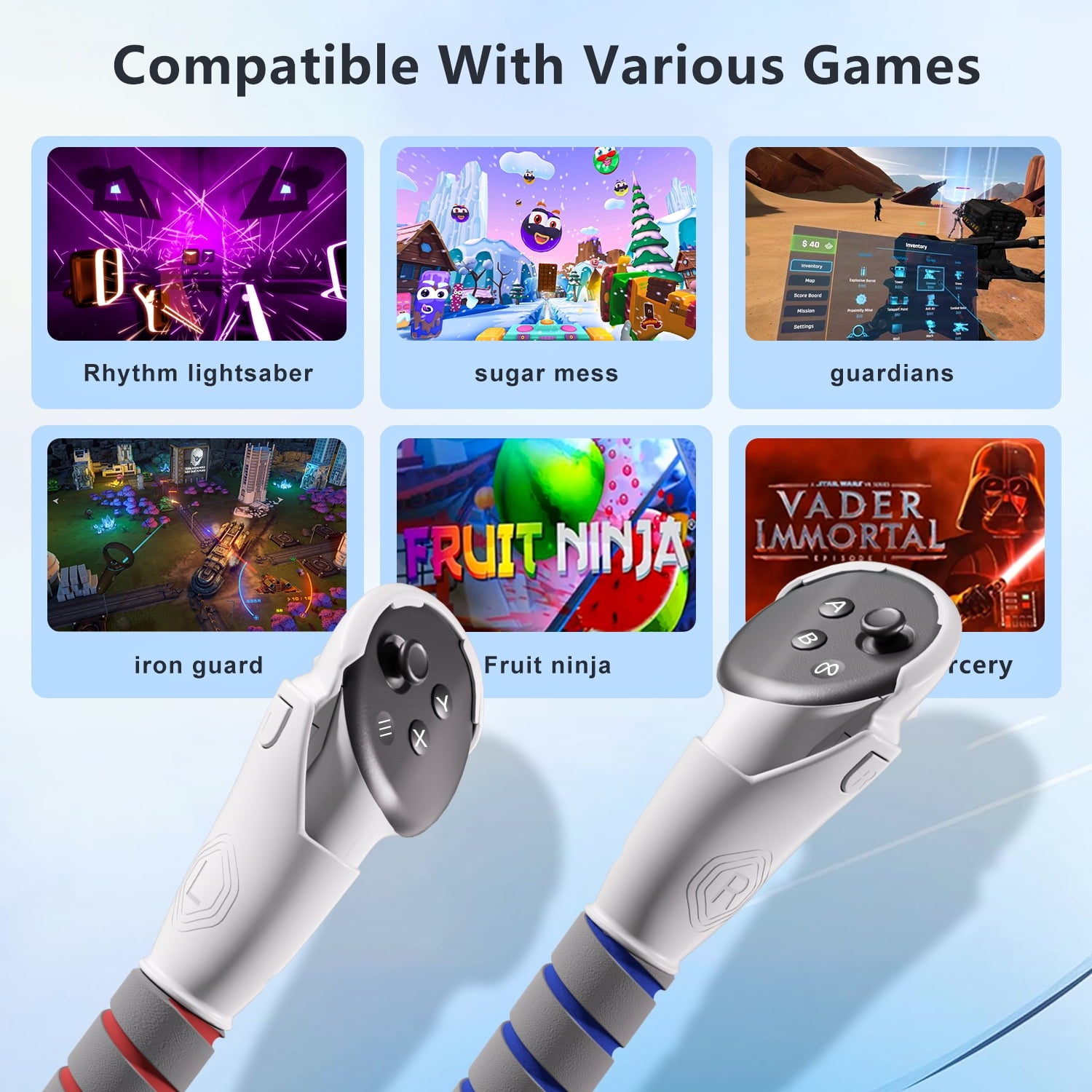 Controller Handle Attachments for Oculus Quest 3S/3/2 VR Accessories Long Stick and Dual Handle Extension Grips Compatible with Meta Quest for Gorilla Tag Beat Saber Golf Club Baseball Multiple Game
