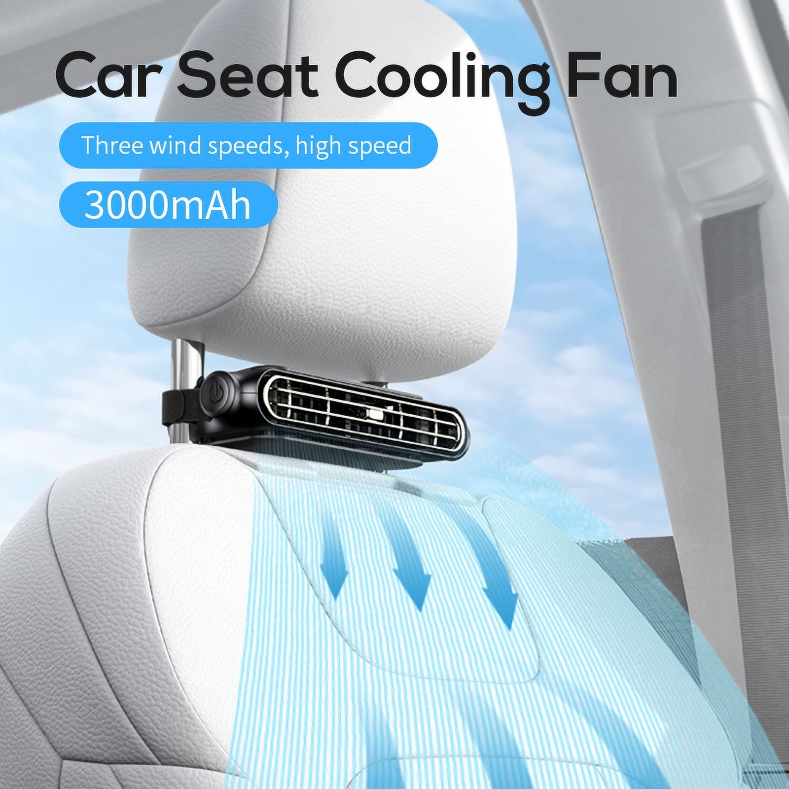 Wiher Car Seat Cooling Fan Rechargeable Car Headrest Fan for Front Rear Seat Fan for Car Backseat 3 Speeds Portable Car Cooling Fan for SUV RV Vehicles(Black)