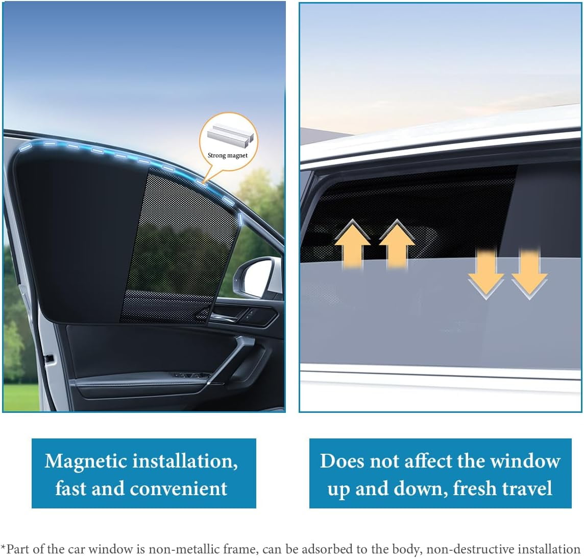Car Window Covers Magnetic Car Front Side Window Shade 2 Pack Front Seat Side Window Covers with Half Shade Front Window Covers for Driver Double Layer Mesh Sun Block UV Protection Covers